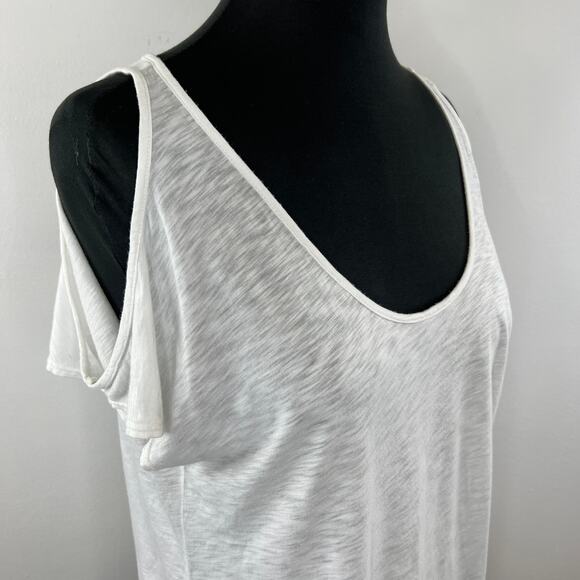 Velvet by Graham & Spencer White Slub Knit Cold Shoulder Shirt Cotton Modal S - Picture 4 of 7